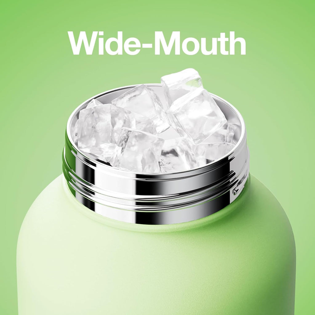 CHAKO LAB Water Bottle with Straw and Carry Handle | Wide Mouth vacuum insulated stainless steel Bottles | Reusable, leak-proof and BPA-free | 33oz(Green&Orange)