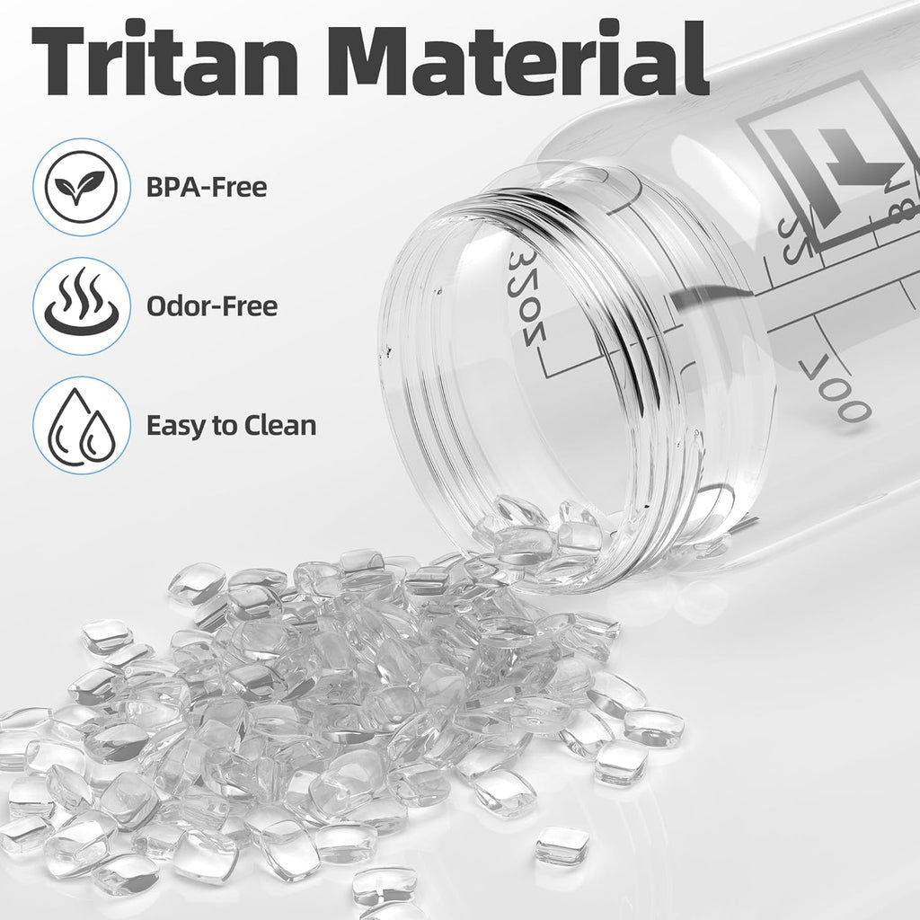 Fanhaw 32 oz Clear Water Bottle with Straw Lid - Tritan, BPA-Free, Lightweight, Wide Mouth, Leak-Proof, Perfect for Gym, Travel, School, Office, and Sports(Clear & Black)